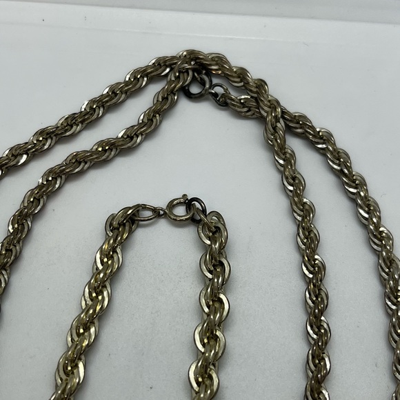 90 grams Vintage sterling silver thick rope chain long necklace & bracelet set - Picture 12 of 16